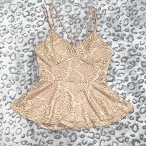 Champagne Lace Peplum Top